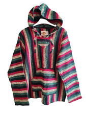 Earth Ragz Size Medium Unisex Rasta Mexico Poncho Baja Hoodie Festival Mexican 
