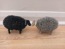 Pair Wiggle Sheep, Black and  Silver Wire Sheep Ornaments