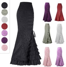Ladies Fishtail Gothic Steampunk Corset Long Mermaid Skirt Retro Victorian Skirt