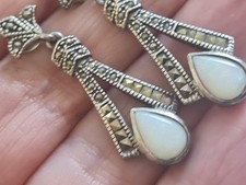 silver opal marcasite earrings