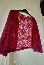 Xmas  Dark Red Bolero Cardigan Lace Effect Lovely Shine Excellent Condition  L