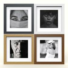 Square Photo Picture Frame with White Mounts Wood Effect Black White Oak Large