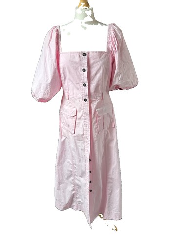 Ganni pink cotton midi shirt - ganni,