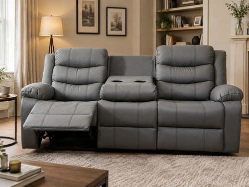 Grey leather manual recliner - grey,