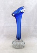 ASEDA GLASS, SWEDEN, BLUE JACK IN THE PULPIT/BONE BUD VASE CONTROLLED BUBBLES