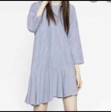 ZARA Dress, Mini Blue & White PinStriped 3/4 Sleeve Frill Hem  Size Medium