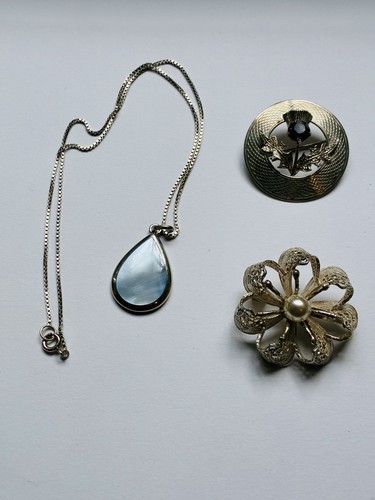Silver necklace thistle brooch - silver,