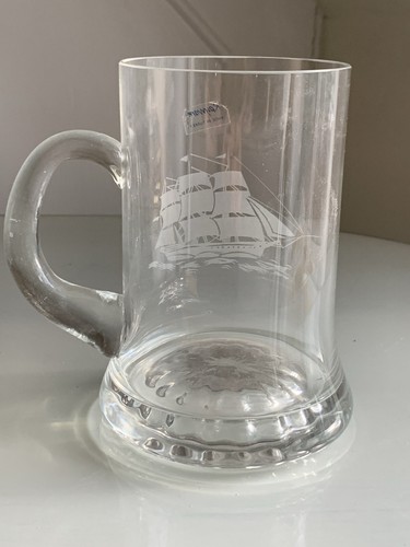 Vintage glass tankard etched - tankard,