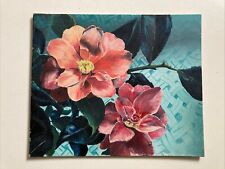 Vintage Oil Painting On Canvas Board Abstract Floral Camellia On Geometric .