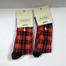 Jack Wills Women’s Red/Black Check Allister Boot Socks x2 Cotton One Size New