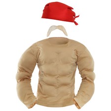 1980'S WRESTLER HOGAN ACCESSORY SET MUSCLE CHEST MOUSTACHE & BANDANA FANCY DRESS