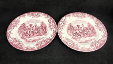 Pair of Vintage Johnson Brothers Pink 'Coaching Scenes' Dinner Plates 9 3/4"