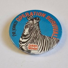 Golden Wonder Blue I've Joined Operation Survival Zebra 1 1/2" Metal Pin Badge