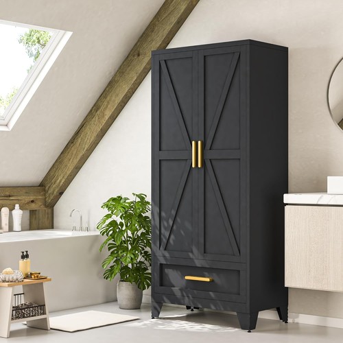 Black metal wardrobe - black,