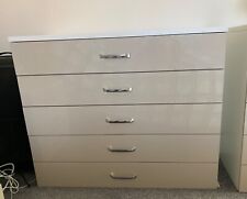 " LEE LONGLANDS " BEIGE & WHITE GLOSSY 5 DRAWER WIDE CHEST !