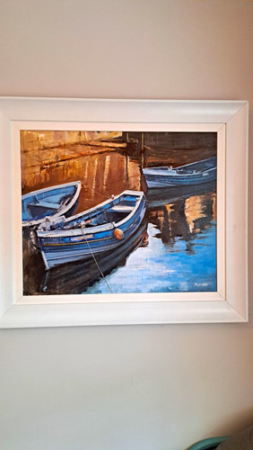Staithes boats mixed media - boats.,
