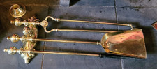 Antique Vintage Brass Fireside Companion Set Fire Irons Tongs, Poker and Shovel