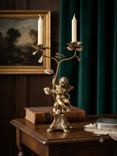 Vintage gilt cherub candelabra - gilt,