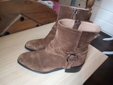 Prezioso Italian Ladies Ankle Boots Size 36/3.5 Brown Suede 2" Block Heels FAB
