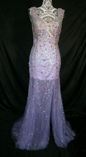 Tony Bowls Formal Dress 8 Purple Bling Wedding Tulle Illusion Sexy Slit NWOT