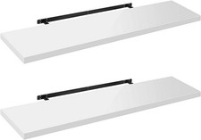 WOLTU Set of 2 Wall Floating Shelves Wooden Matt White 120x22.9x3.8cm