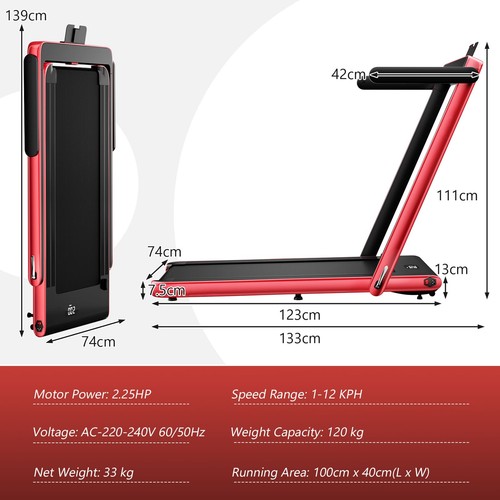 Treadmill red 25hp - treadmill-red, foldable