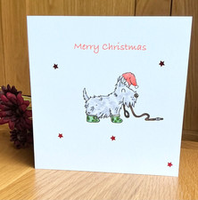 West Highland Terrier Christmas Card Funny Cute White Westie Dog with wellies 