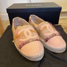 Chanel Pink Purple Beige Yellow Tweed Espadrilles Sz 38/ UK 4-5. Box & Dustbags 
