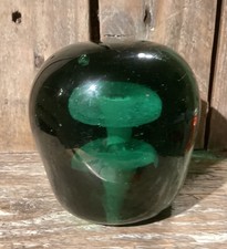 Large Squat Victorian Dump Weight With Mushroom Cloud Effect Very Dark Green.