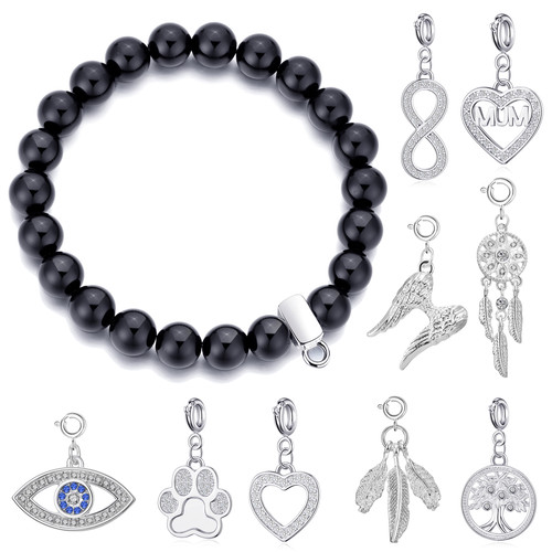 Black onyx gemstone stretch - black,