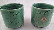 Vintage Darmouth Pottery green jardinieres planters x2 11.5cm height