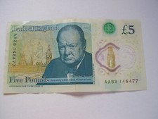 AA33 Bank Of England £5 Five Pound Note QUEEN'S HEAD Plastic/Polymer AA33 148477