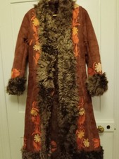 Vintage 70s Afghan Sheepskin Suede Embroidered Coat 