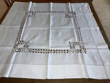 Antique Handmade Linen Tablecloth 3ft 6in x 3ft 7in