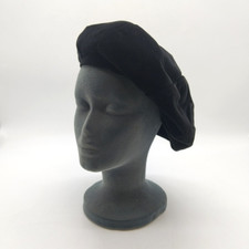 1960's Model by Pauline for Bermona Black Cotton Velvet Beret Hat England Chic