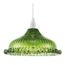 Modern Green Line Ribbed Glass Pendant Light Shade with Moulded Edge by Happy...