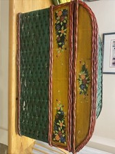 Vintage Painted Wicker Trunk, Chest  Storage  Trunk Green Red