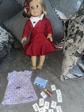 American Girl Doll Kitteridge In Holiday Outfit And Accessories.