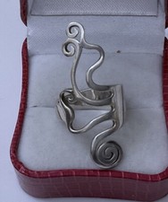 Vintage Sterling Silver 925 Modernist Abstract Swirl Fork Ring Size M