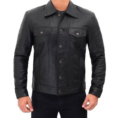 Black men trucker leather - black,