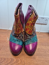 Socofy Ladies Leather Multicoloured Heeled Boots  Size 8/42
