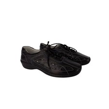 Damart Womens Black Leather Shoes UK 5 Wide Fit Lace Up Flat Low Heel Comfort