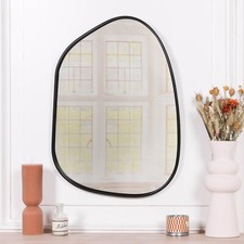Asymmetric Pebble Contemporary Freeform Irregular Black Metal Wall Mirror