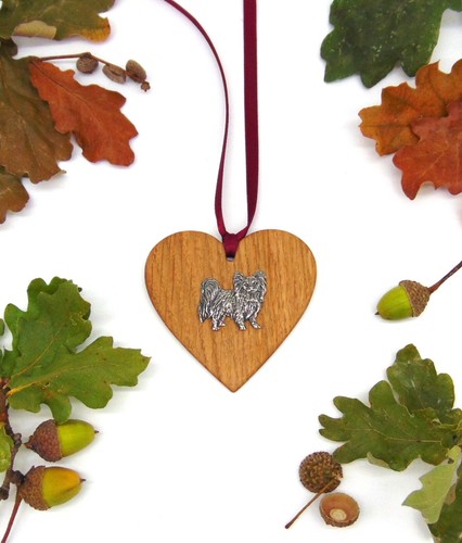 Papillon dog design oak heart - dog,