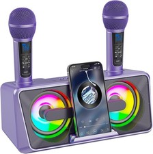 Karaoke Machine with 2 UHF Wireless Mics, Bluetooth PA Speaker with Lights