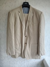 M&S Men's Linen Blend Suit Sand Beige UK42 L Chest 107cm  W36in  Leg 33in. Good