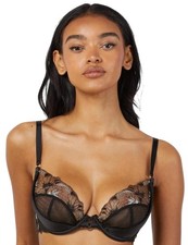 Wolf & Whistle Aria Plunge Bra WWL982 Underwired Sexy Semi Sheer Bras Black/Gold