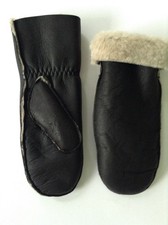 LADIES GENUINE NAPPA SHEEPSKIN MITTENS (BROWN WITH CREAM FUR) - LARGE