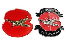 2 x Spitfire WW2 Red Metal Enamel Pin Badges RAF MOD Lest We Forget War Memorial