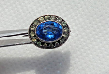 EDWARDIAN SOLID SILVER & WHITE & BLUE PASTE (DIAMOND & AQUAMARINE STYLE) BROOCH
